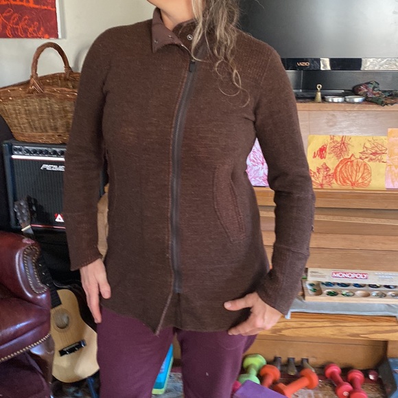 Title Nine Swacket tunic jacket wool blend fleece full zip heather brown women M - Picture 3 of 14